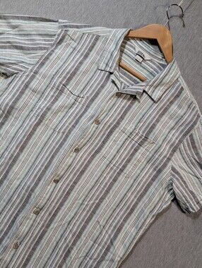 Eddie Bauer Striped Hemp Blend Shirt Men's TL Green White